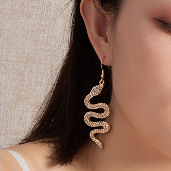 NEW | Gold Crystal Snake Dangle Earrings - Picture 1 of 3